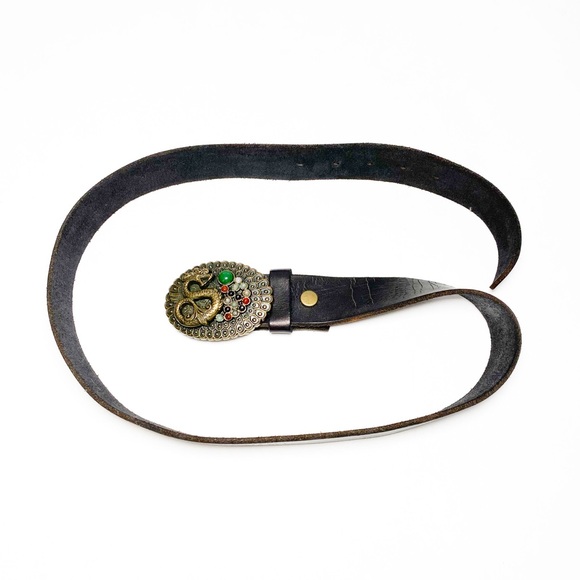 Lucky Brand rustic brown leather belt with dragon belt buckle - Picture 4 of 7